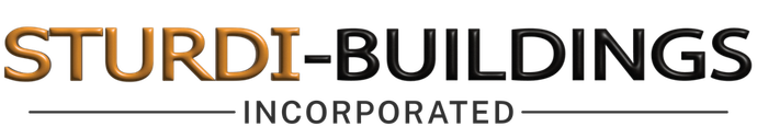 STURDI-BUILDINGS logo in brown and black text with “INCORPORATED” beneath
