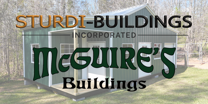 Logo for Sturdi-Buildings Inc. featuring McGuire's Buildings in green script font, with