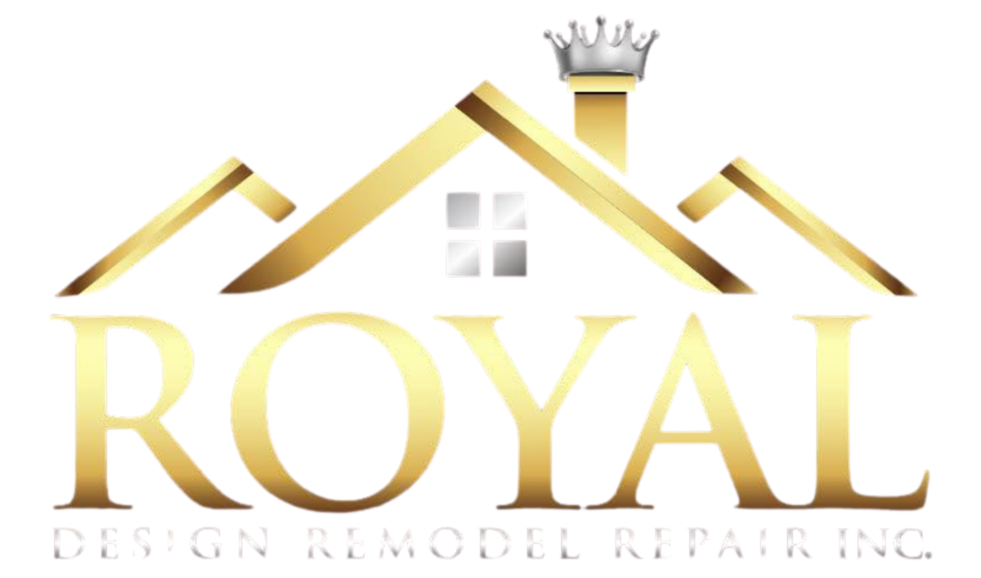 Gold “ROYAL” logo with crown and roofline, for design, remodeling, and repairing services
