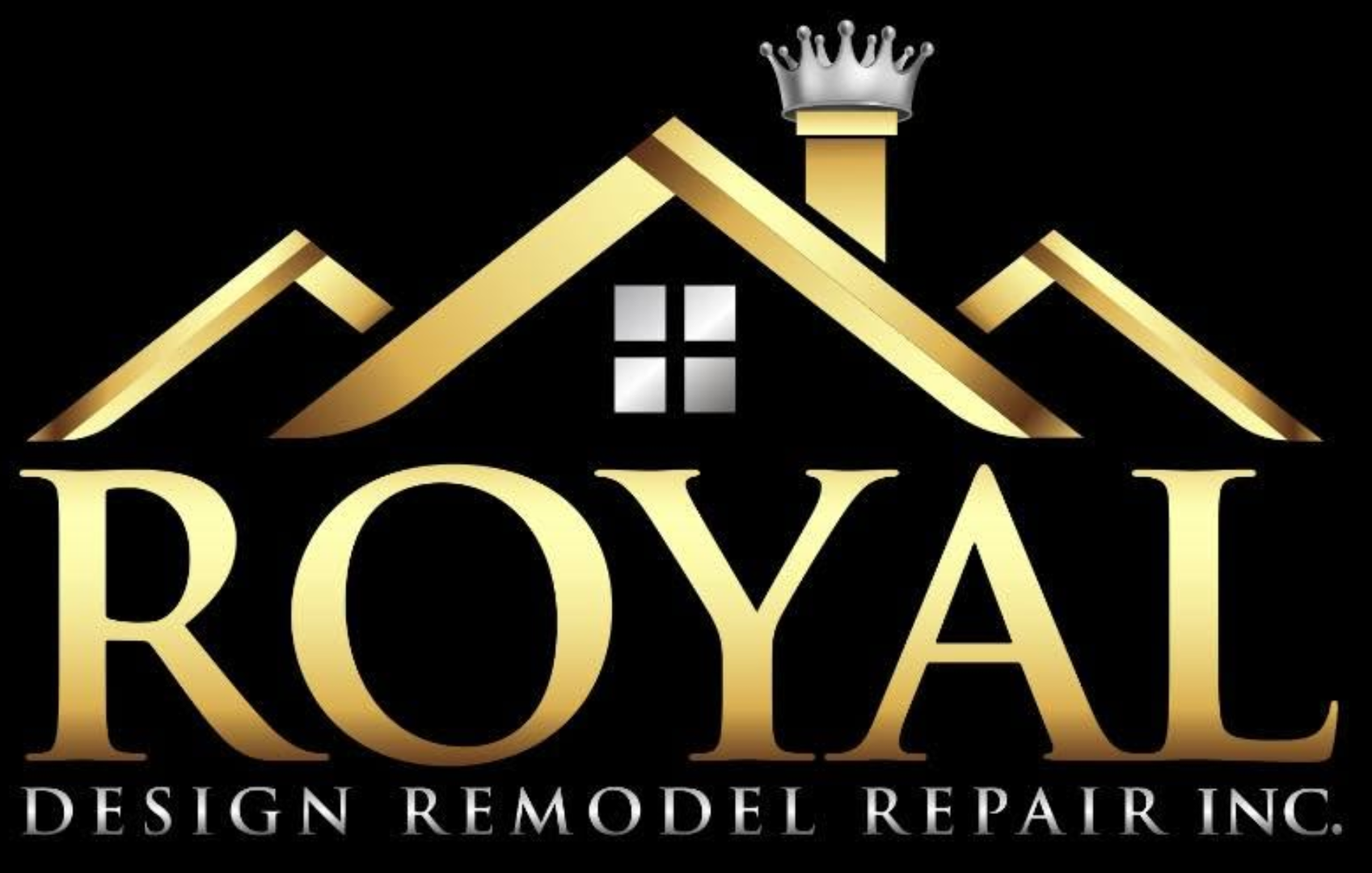 Gold crown roofline logo with the words “ROYAL DESIGN REMODEL REPAIRING”