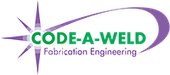 CODE-A-WELD Fabrication Engineering logo with purple swoosh and green text