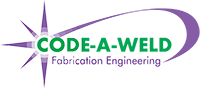 CODE-A-WELD Fabrication Engineering logo with purple swoosh and green text