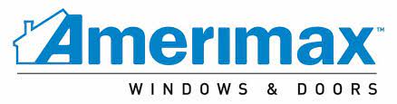 A blue and white logo for amerimax windows and doors
