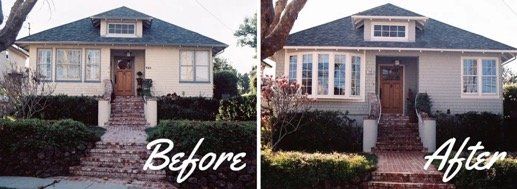 A before and after picture of a house with the words before and after