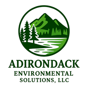 Green mountain and pine forest logo with Adirondack Environmental Solutions, LLC text