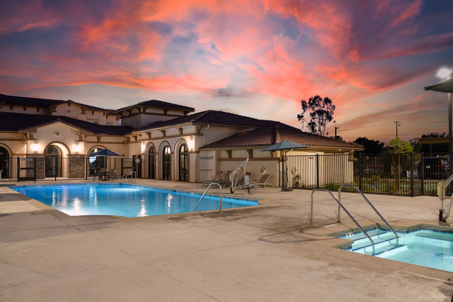 Pool and different angle apartment building