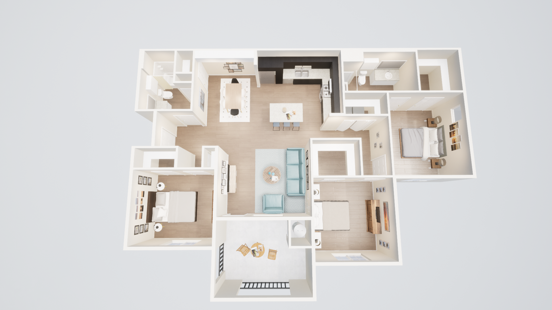 an aerial view of a floor plan of a house .