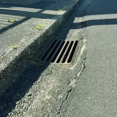 A stormwater drain on a residential street in South Dunedin illustrates runoff protection and exterior cleaning regulations.