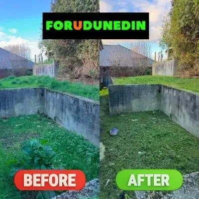 Before & After: Line trimming and lawn care around retaining walls in Kaikorai, Dunedin.