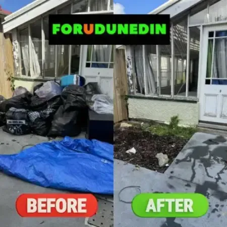 Before & After: Rubbish removal and property clean-up outside a residential home in North Dunedin, Dunedin.