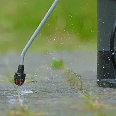 Targeted weed spraying service in Dunedin, controlling regrowth along a driveway surface.