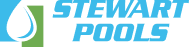 Logo of Stewart Pools, featuring a water droplet icon and teal text on a white background.