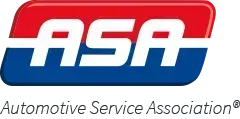 ASA logo in white on red and blue background. Automotive Service Association.