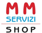 Logo del negozio MM Servizi con testo rosso e blu su sfondo bianco