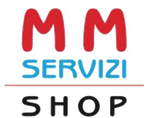 Logo del negozio MM Servizi con testo rosso e blu su sfondo bianco