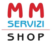 Logo del negozio MM Servizi con testo rosso e blu su sfondo bianco