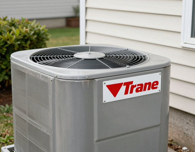 Outdoor HVAC condensing unit serviced by SJ Moore