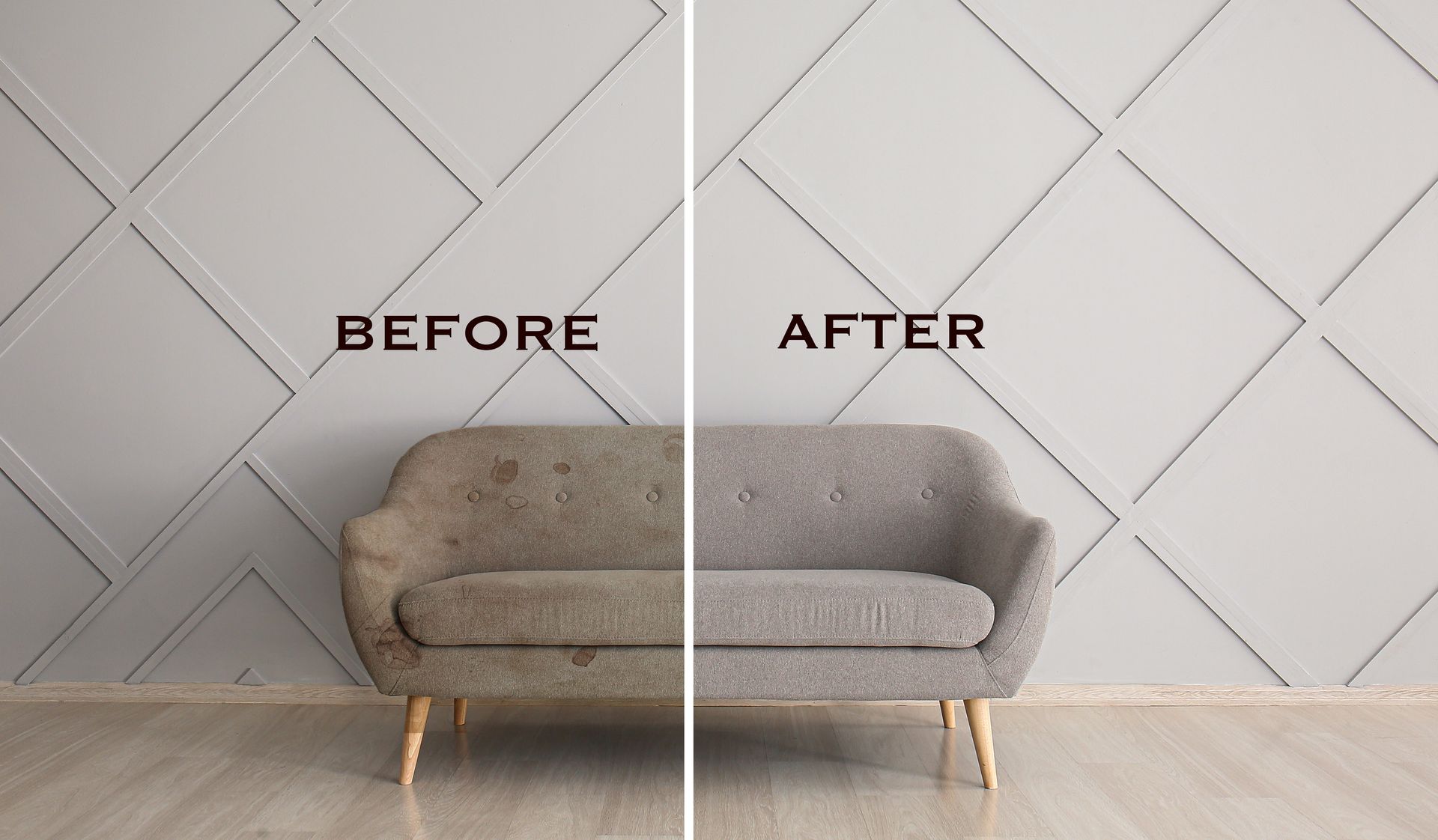 A Before and After Picture of a Couch in a Living Room — We Clean Lounges In Palmview, QLD