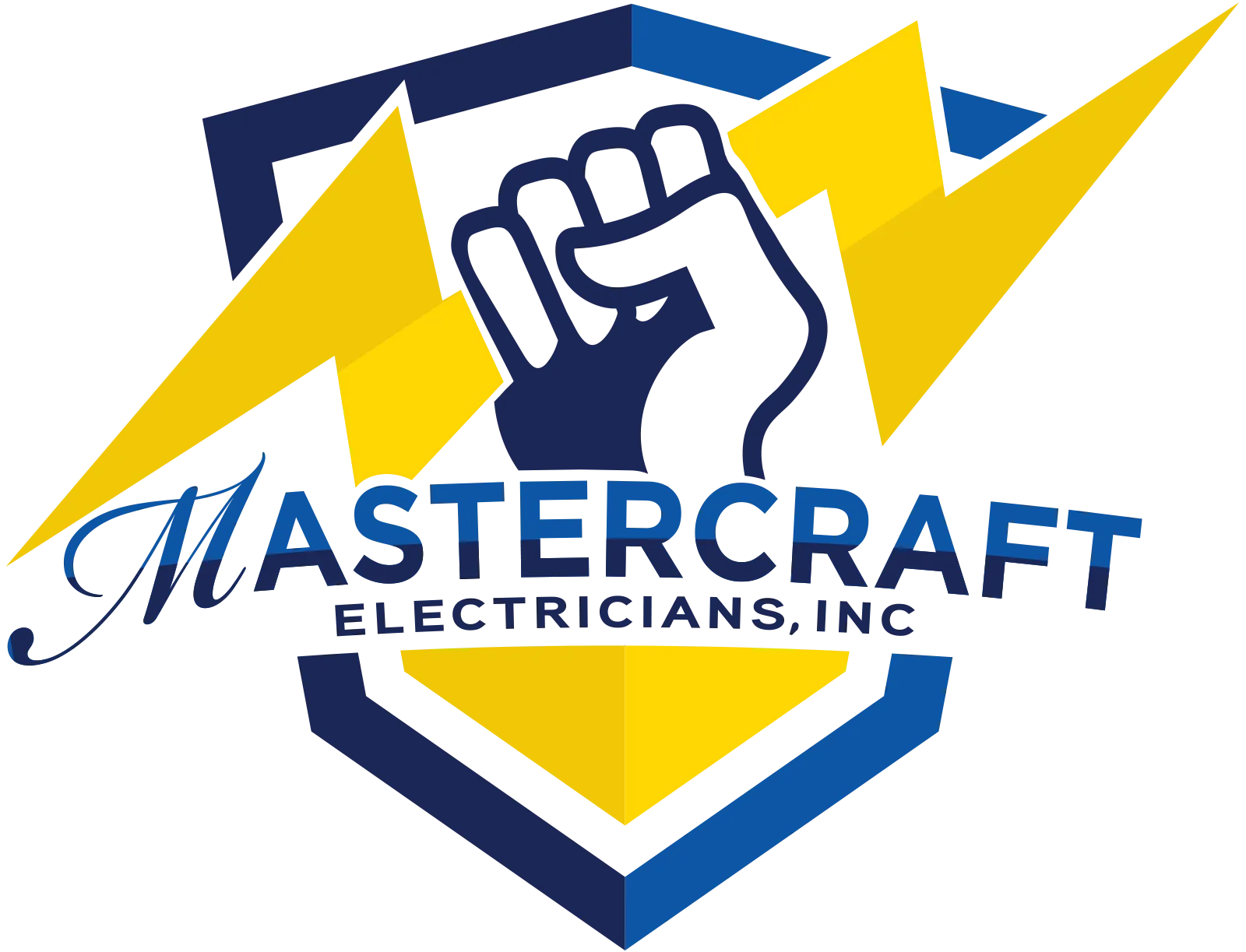 A blue and yellow logo for mastercraft electricians inc