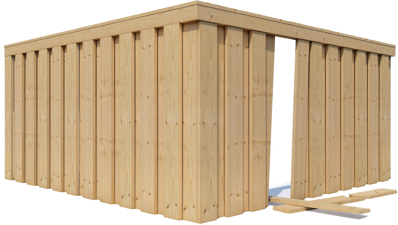 Wooden structure with an open doorway.
