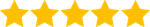 Five gold stars in a row, rating icon.