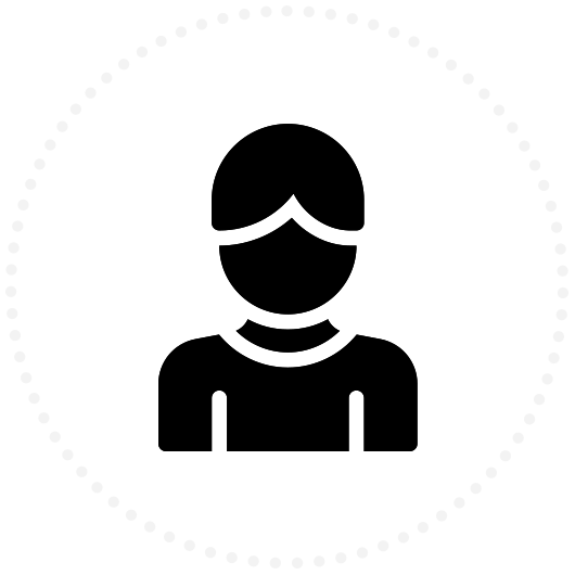 Black silhouette of a person inside a dotted circle.
