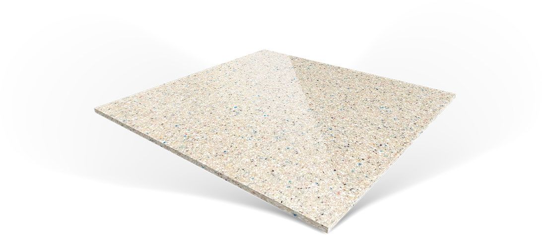 Beige speckled square tile with a slightly textured surface on a white background