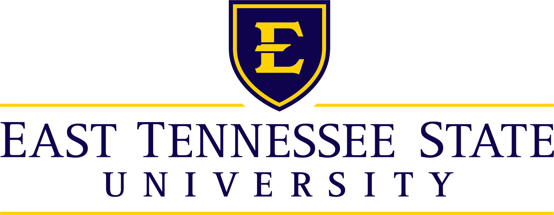 East Tennessee State University logo with gold shield and navy “ETSU” text on white background