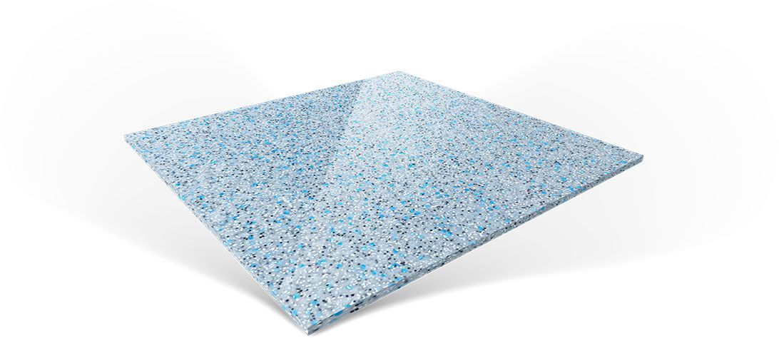 Blue speckled rectangular panel on a white background