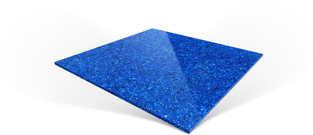 Blue glittery square sheet on a white background, tilted diagonally