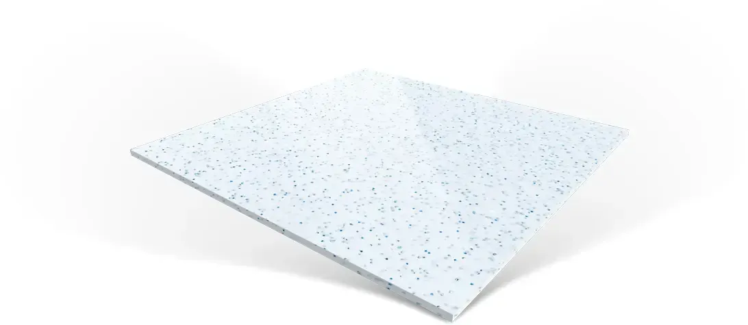 White speckled square ceiling tile with a subtle 3D perspective on a white background