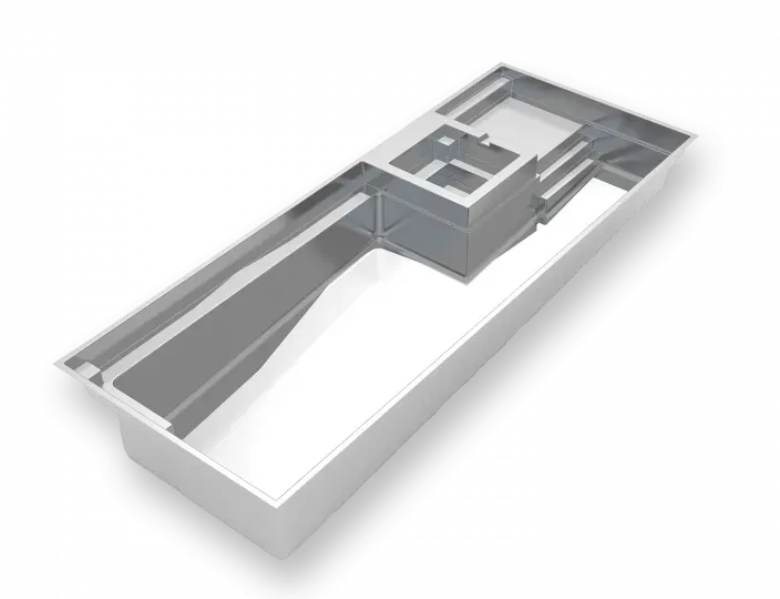 Get a Pool Quote 3D gray architectural model of a long rectangular building or interior layout