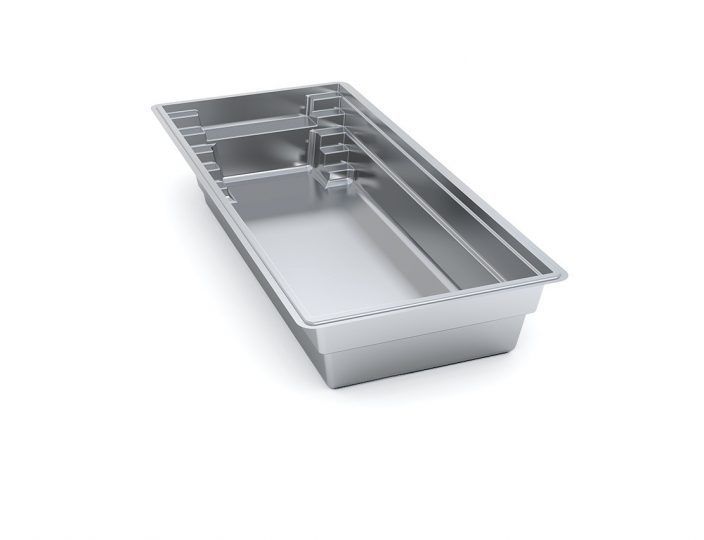 Get a Pool Quote Stainless steel rectangular kitchen pan with divided sections and a deep basin
