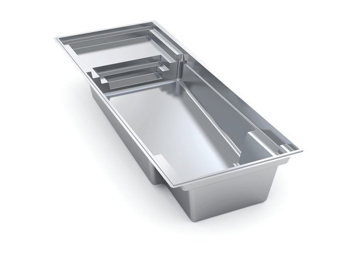 Stainless steel rectangular tray insert with raised sides and a hinged cover