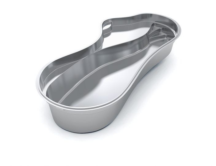 Silver kidney-shaped metal washbasin with a built-in handle