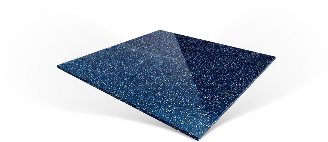 Blue glittery folded paper shape on a white background
