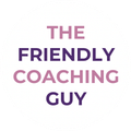 Text logo reading “THE FRIENDLY COACHING GUY” in pink and purple on a white background