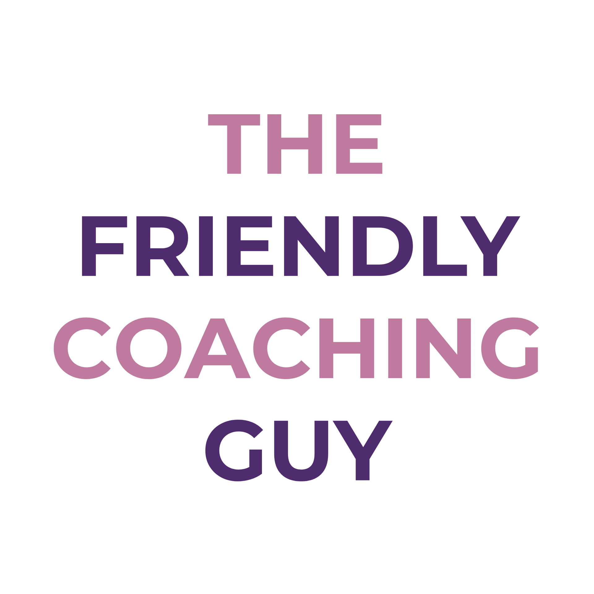 Logo reading “THE FRIENDLY COACHING GUY” in pink and purple text on a white background