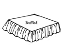 A black and white drawing of a ruffled table skirt.