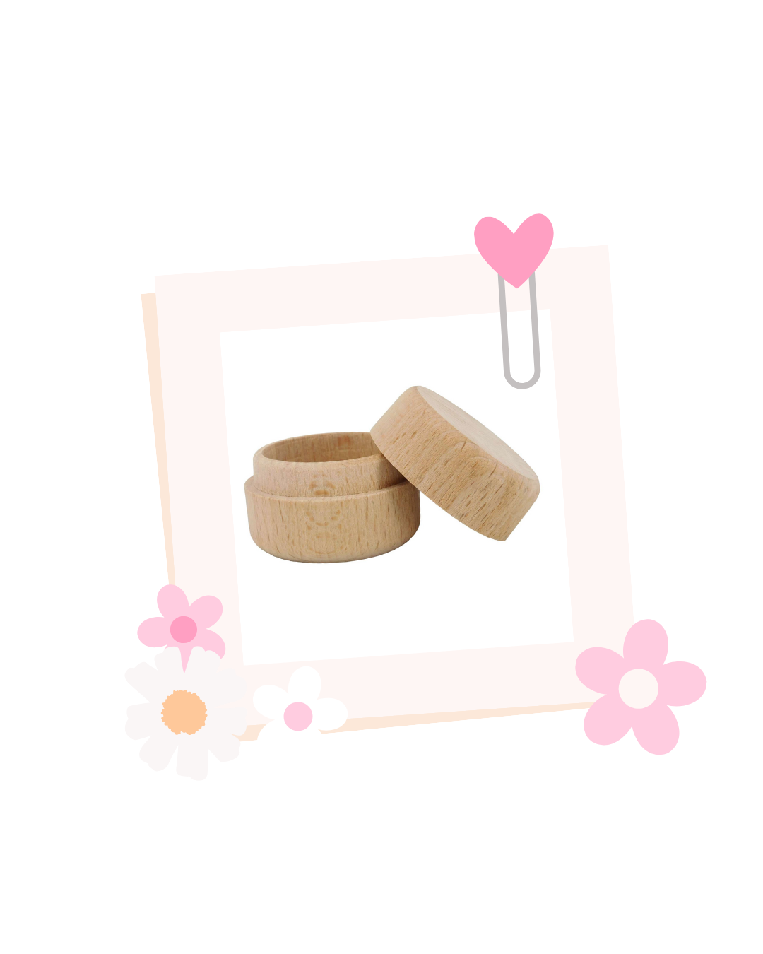 A picture of a wooden box with flowers and a heart.