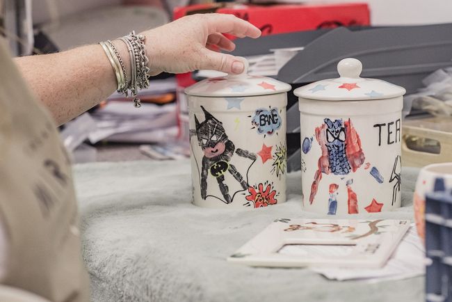 Personalised cookie jars using baby hands and feet.