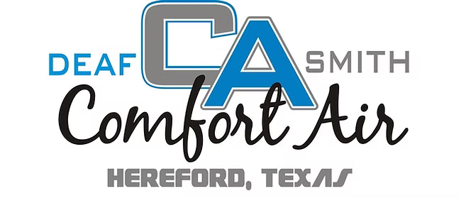 Deaf Smith Comfort Air logo with blue and gray text, Hereford, Texas