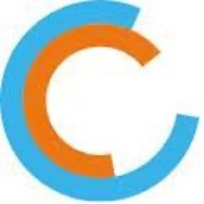 Blauwe en oranje in elkaar grijpende letter C-symbolen.