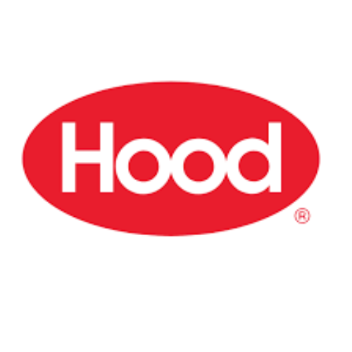 Hood logo: White text
