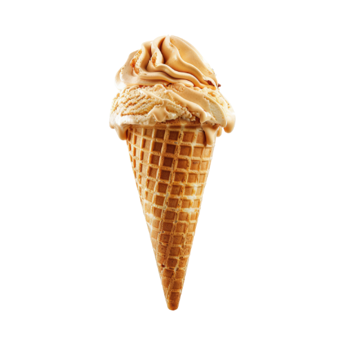 Ice cream cone with two scoops of caramel ice cream.