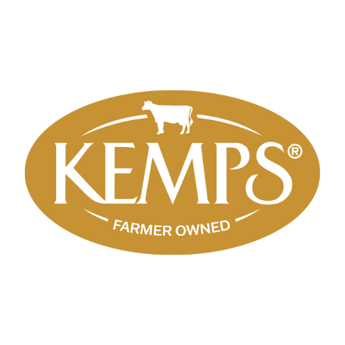 Kemps dairy logo: gold oval with white text