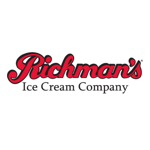 Richman's Ice Cream Company logo in red script with a black outline, and text