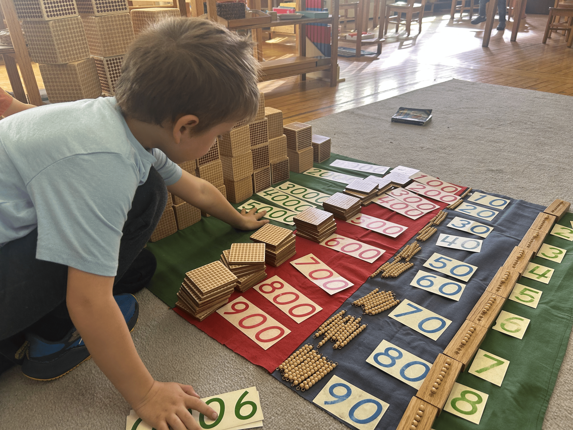 Montessori primary child working with math activity