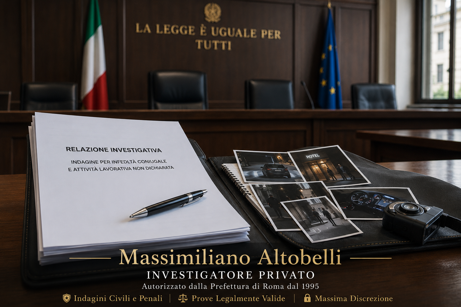Investigatore Privato in Tribunale con relazione investigativa e documentazione probatoria pronta pe
