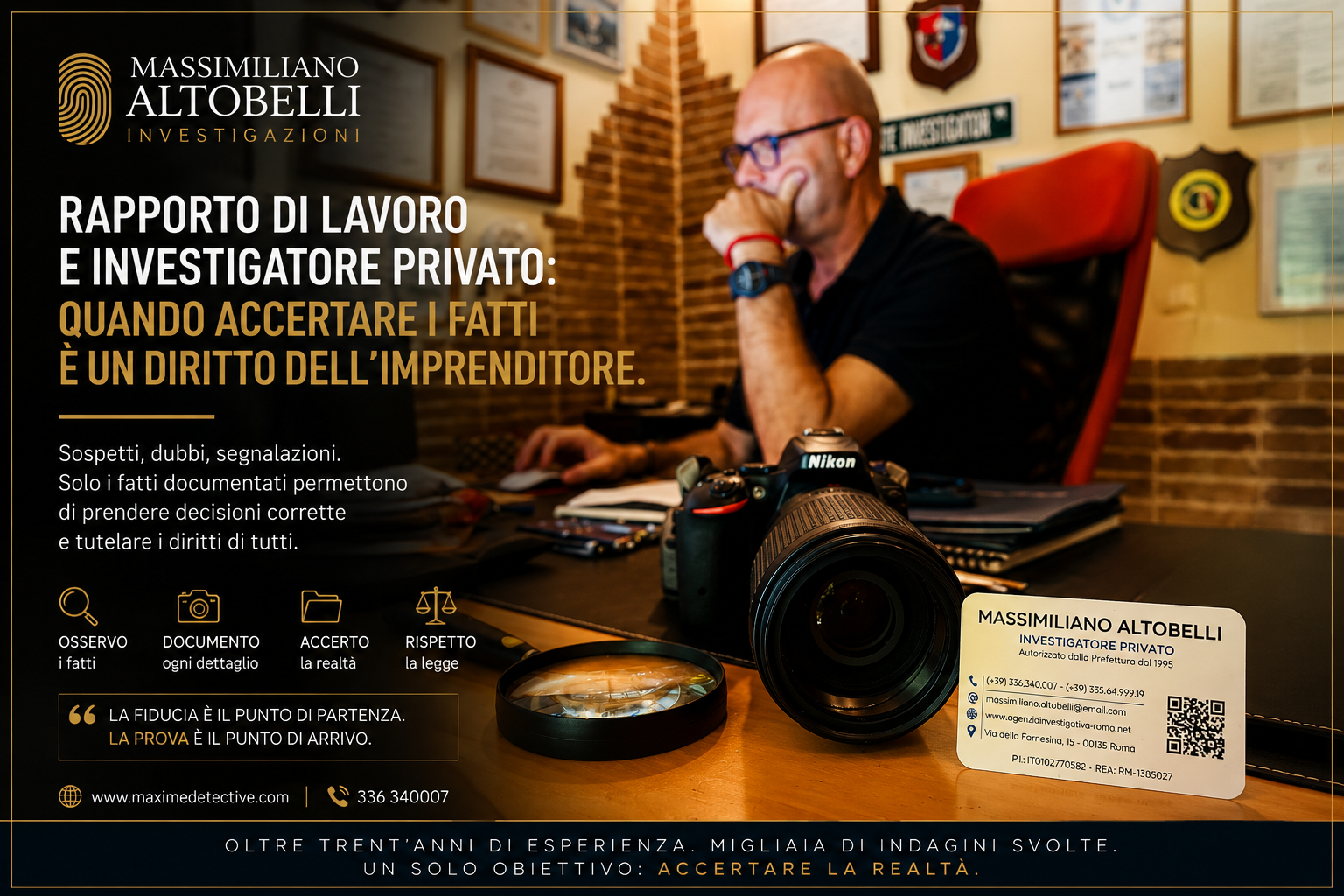 Rapporto di lavoro e investigatore privato: quando accertare i fatti è un diritto dell'imprenditore